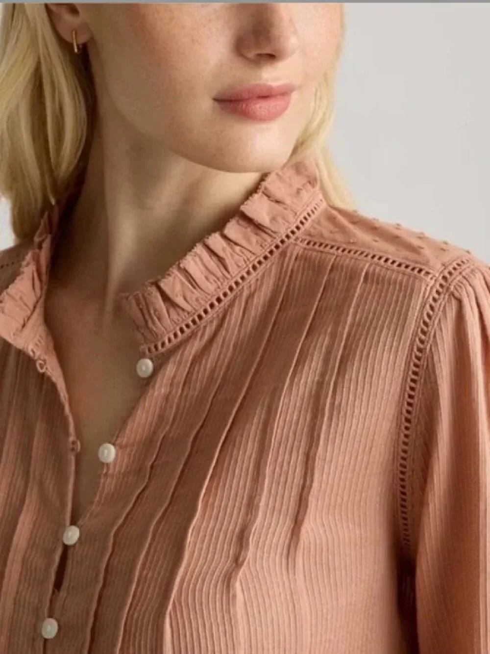 Quince Organic Textured Cotton Peasant Blouse Large L Terra Cotta - Picture 2 of 5